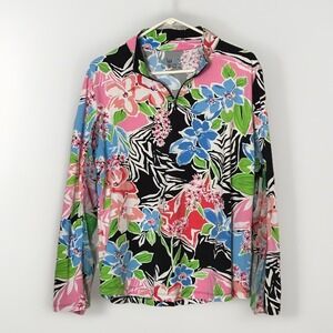 IBKUL Floral Zebra Print Zip Top Women XXL Pickleball UPF 50 Cooling Golf Resort